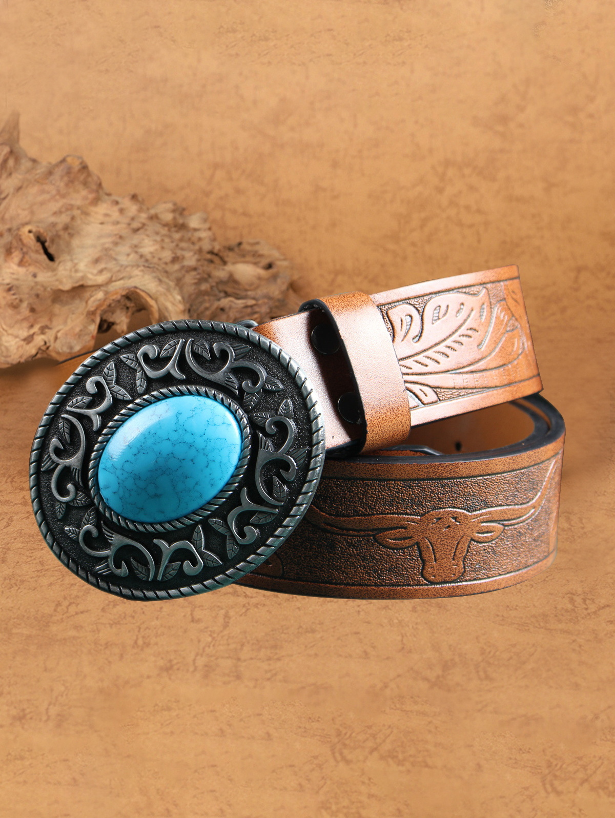 Retro Resin Imitation Gemstone Embossed Belt