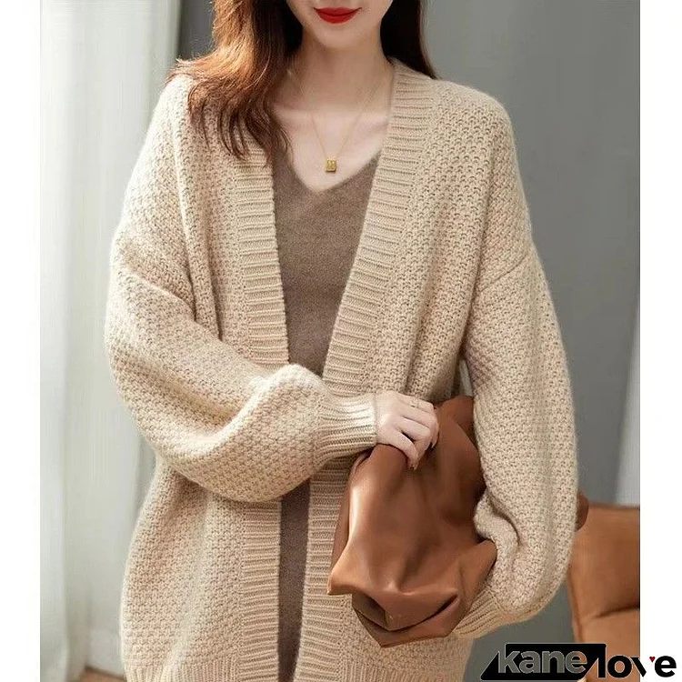 Autumn Winter Women Fashion Loose Knitted Cardigan Over Coat