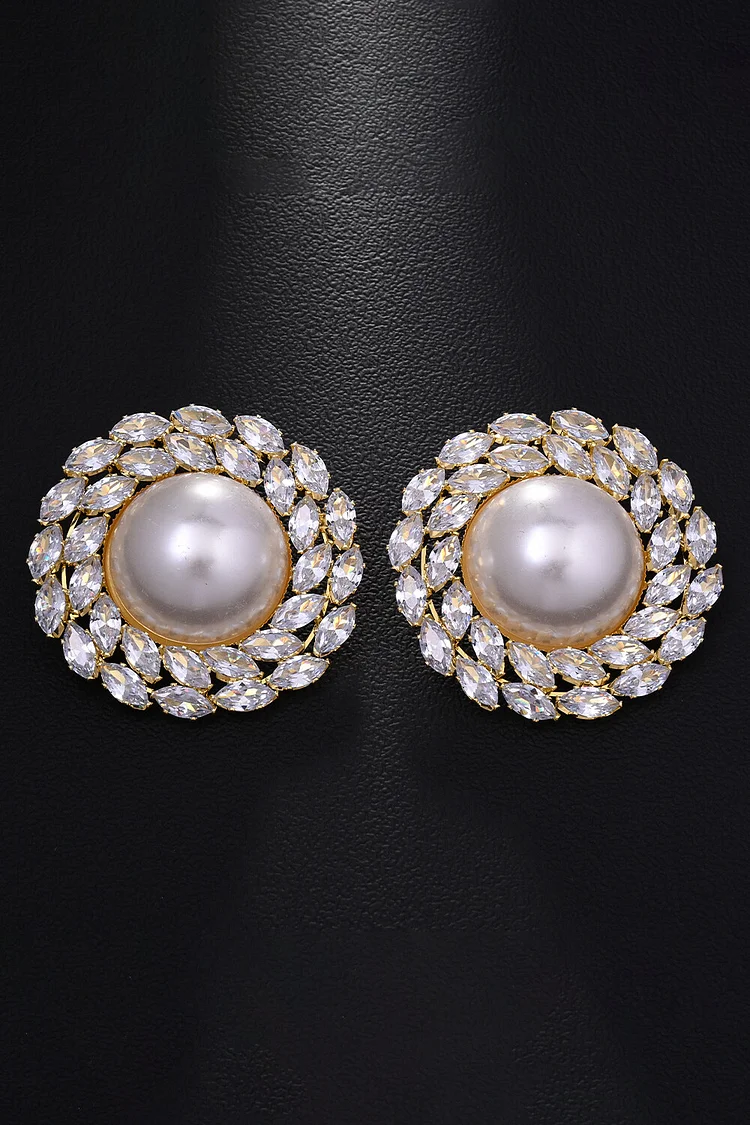 Oversize Simulated Pearl Rhinestone Stud Earrings