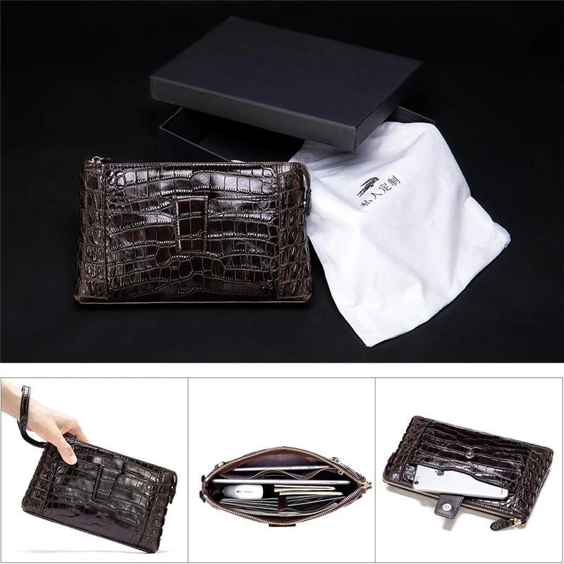 Mens Business Crocodile Leather Clutch Bag