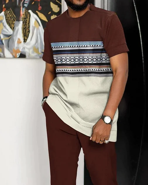 Men's casual ethnic style walking suit-063