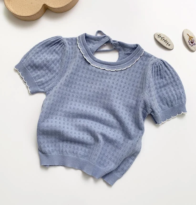 New 2021 Baby Girl Hollow Out T-shirt Summer Kids Girl Short Sleeve Knit T-shirt Infant Kids Baby Girl T-shirt Clothes