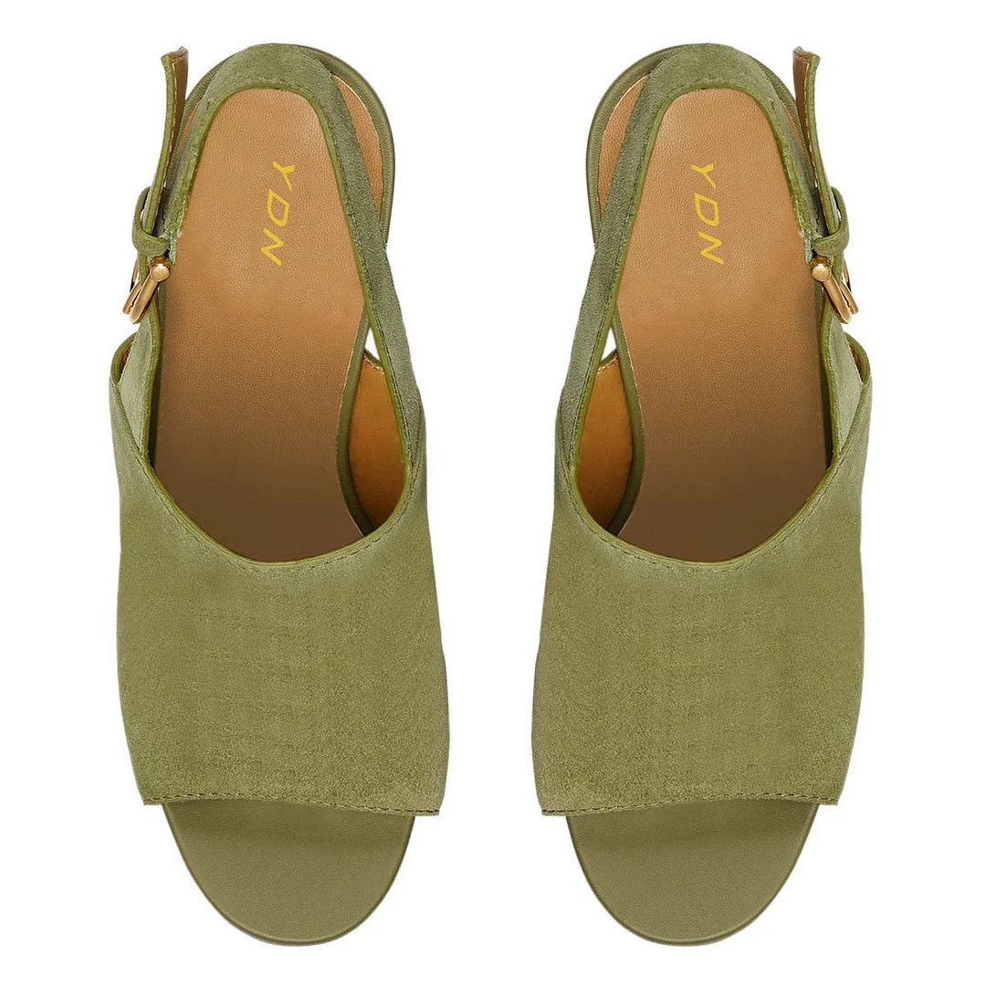Olive Open Round Toe Slingback Women's Heel Sandals with Platform