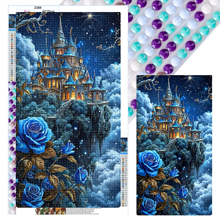 Castle Blue Roses - Full Round - Diamond Painting(40*70cm)