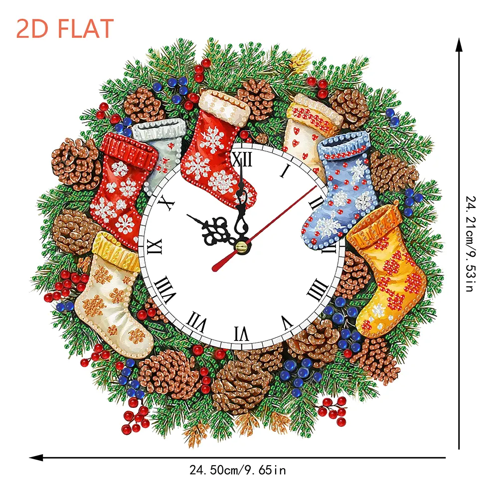 2D Flat DIY Fall Socks Acrylic Diamond Painting Clock Pendant Home Decoration