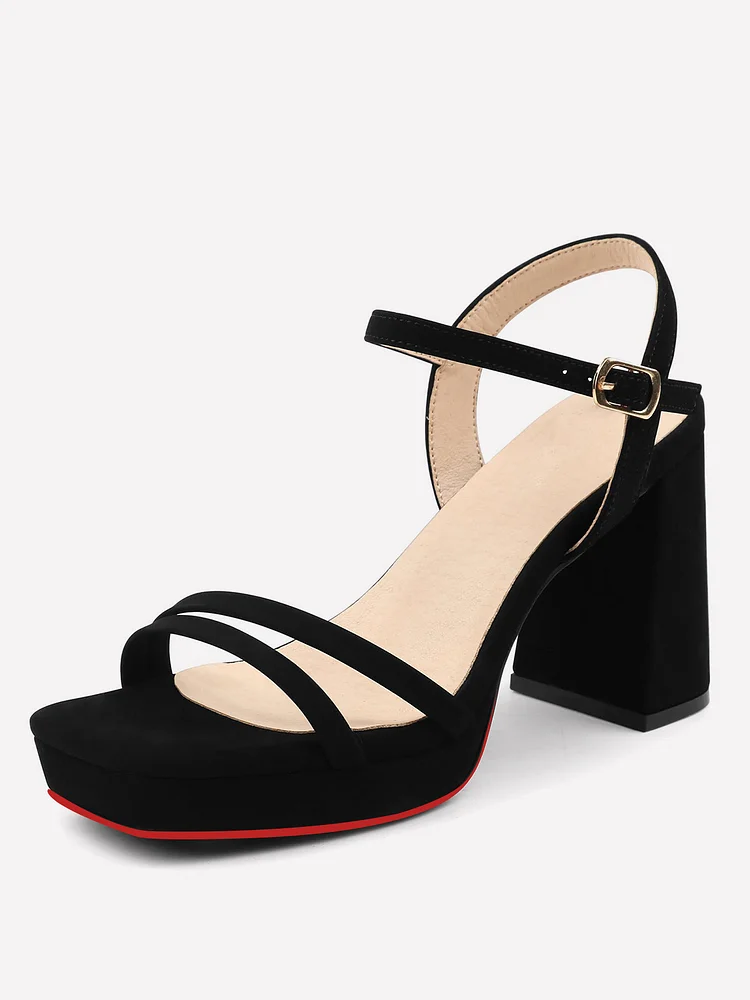 90mm Women's Open Toe Sandals Red Bottoms  Platform Heels Chunky Block Heel Ankle Strap Sandals