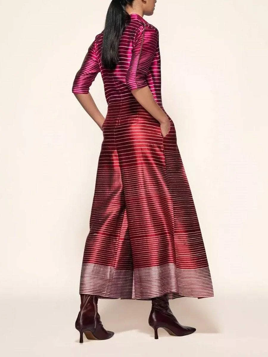 Elegant V-neck mid-sleeve printed jumpsuit