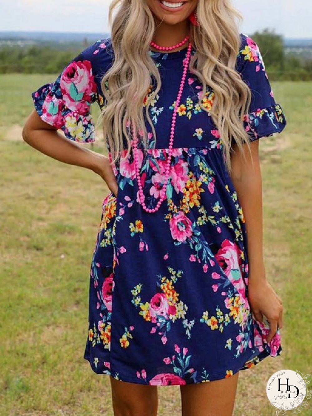 Round Neck Pullover Knee Length Dress