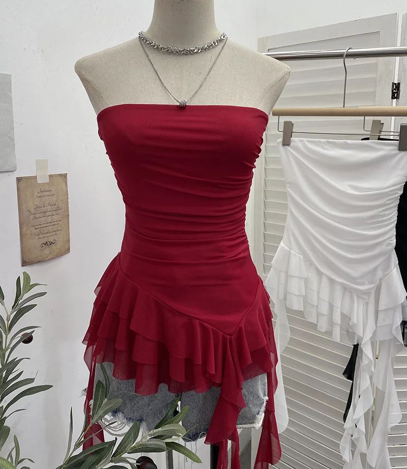 Nigikala Nigikala Shooting Hottie Sexy Shoulder Irregular Lotus Side Ribbon Bram Repair Print Sleeveless Top 1228