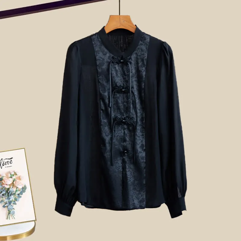 Vintage Buckle Jacquard Long Sleeve Shirt Workwear