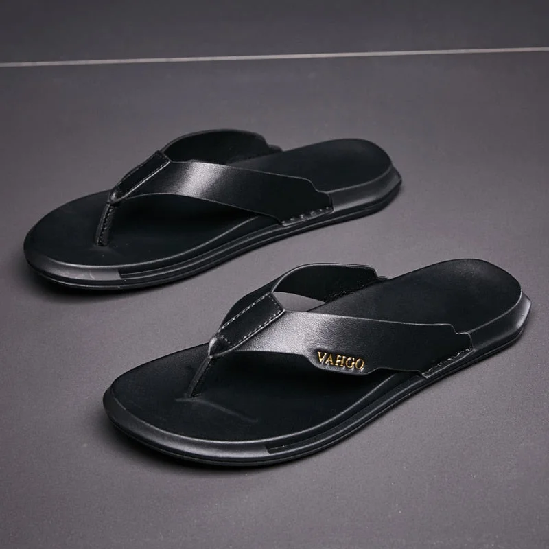 2020 New Summer Men's Leather Slippers High Quality Soft Flip Flops Fashion Handmade Beach Slippers Non-slip Shoes Sandals Hot