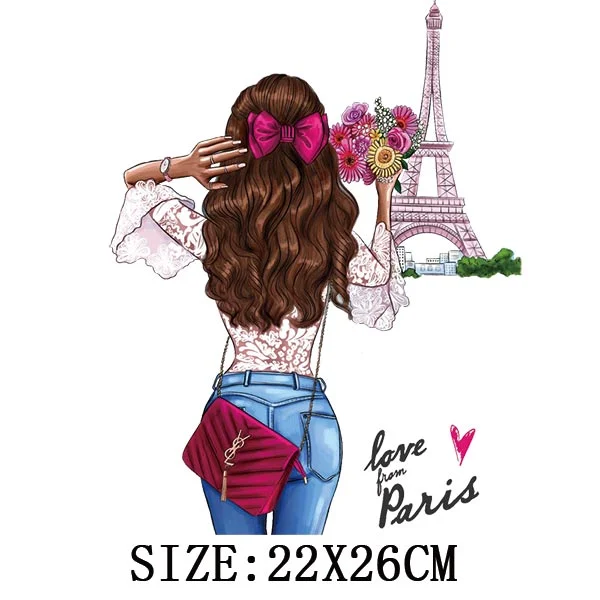 Pretty Girl&Car Iron On Transfer For T-shirt DIY Washable Thermal Sticker Fashion Design Patches On Clothes Appliqued Decoration