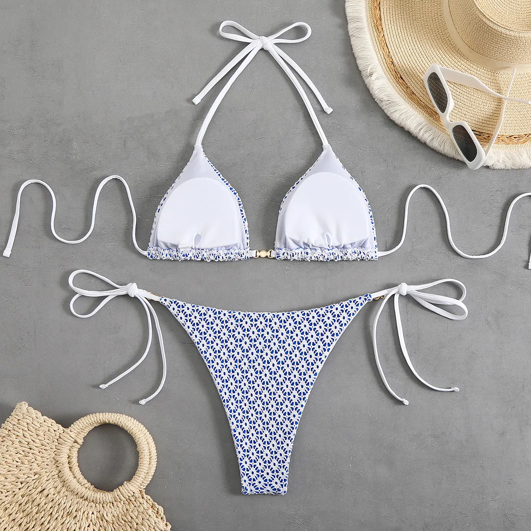 Churchf 2025 Split Swimsuit Sexy Bikini Hanging Neck Tie Bikini Swimsuit Woman