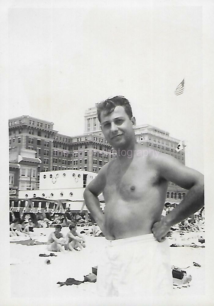 Found Photo Poster paintinggraph bw BEACH PORTRAIT Original Portrait 40's 50's 19 20 D