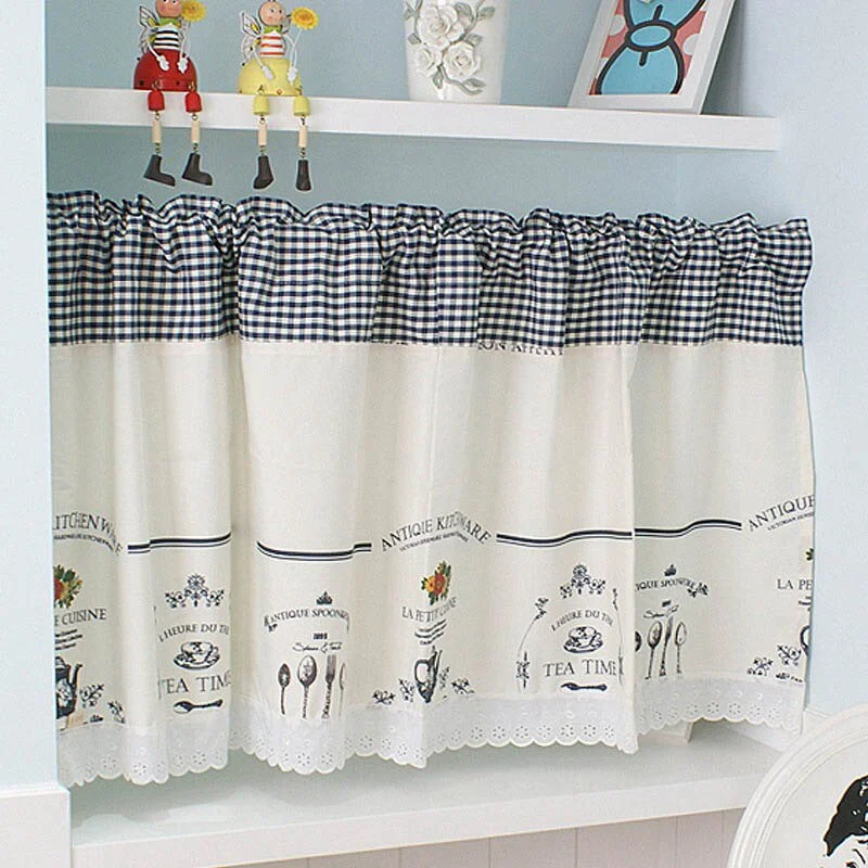 Rod Pocket Half-curtain Lace Hem Short Curtain for Kitchen Small Window Drapes Dust Cabinet Door Curtain Coffee Shop Decor Panel