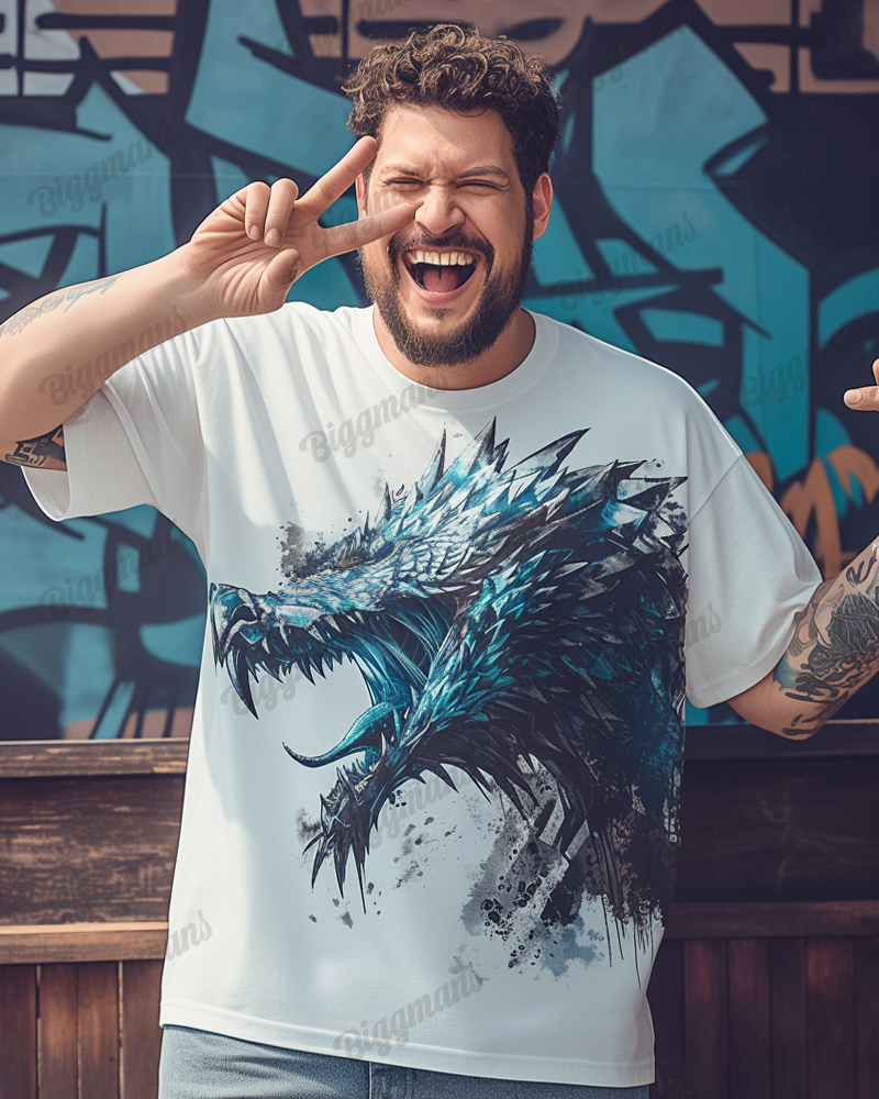 Cotton Fabric-3D Dragon Pattern Men's Loose Plus Size Short Sleeve T-shirt
