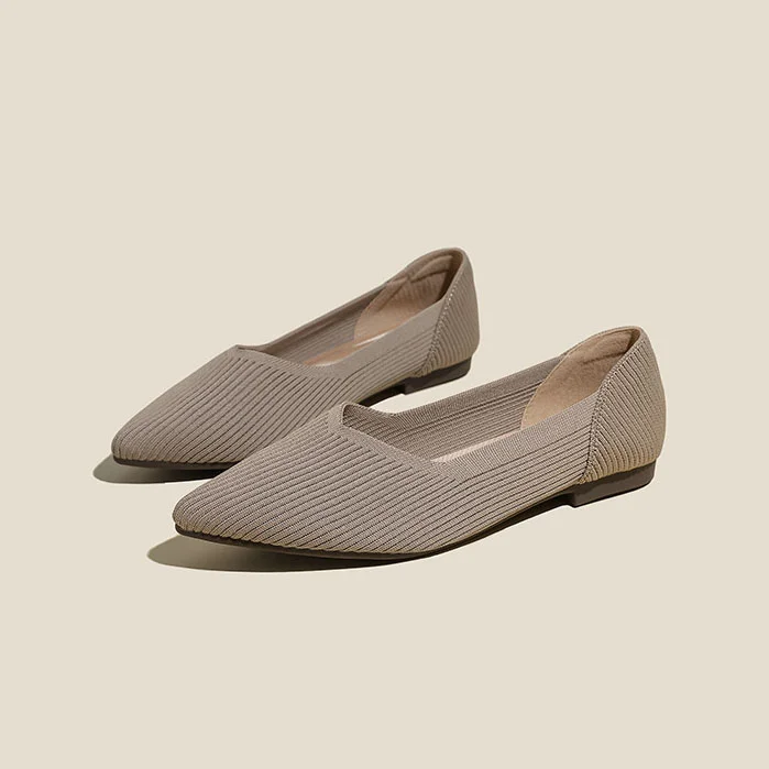 Stunahome V-KNIT Light Brown Pointed-Toe Ballet Flats  Stunahome.com