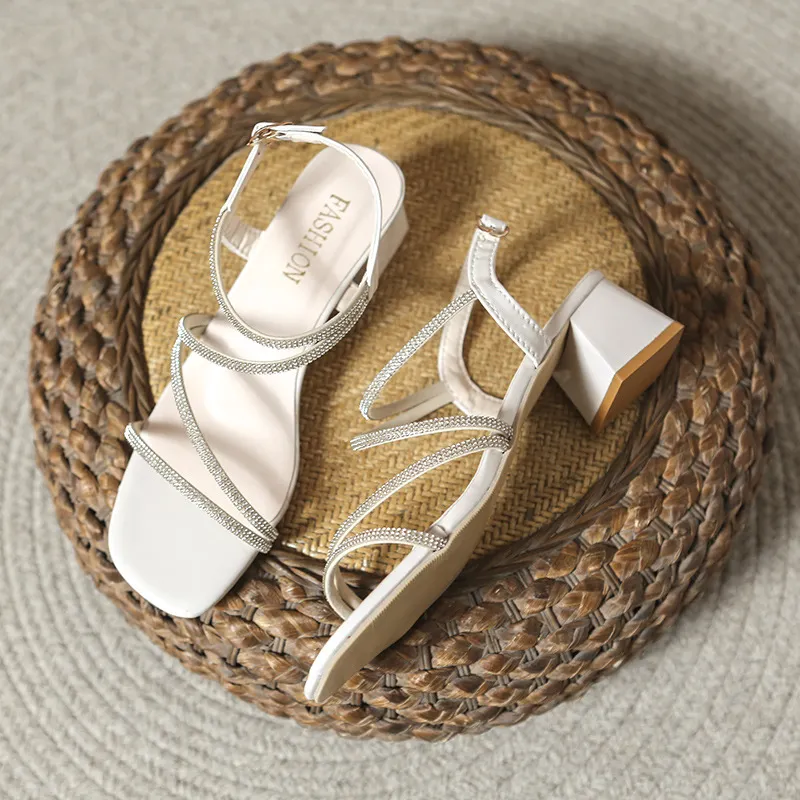 Breakj Breakj Sandals In The Summer Of 2025 British Fashion With New Square Head Drill With Thick High Heels Women's Shoes