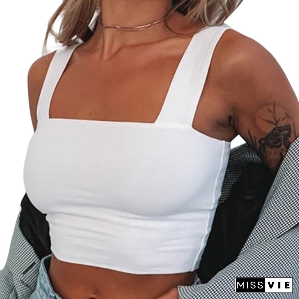 Women Short Tanks Tops Summer Beach Party Solid Color Fashion Backless Slash Neck Female Vest Crop Tops