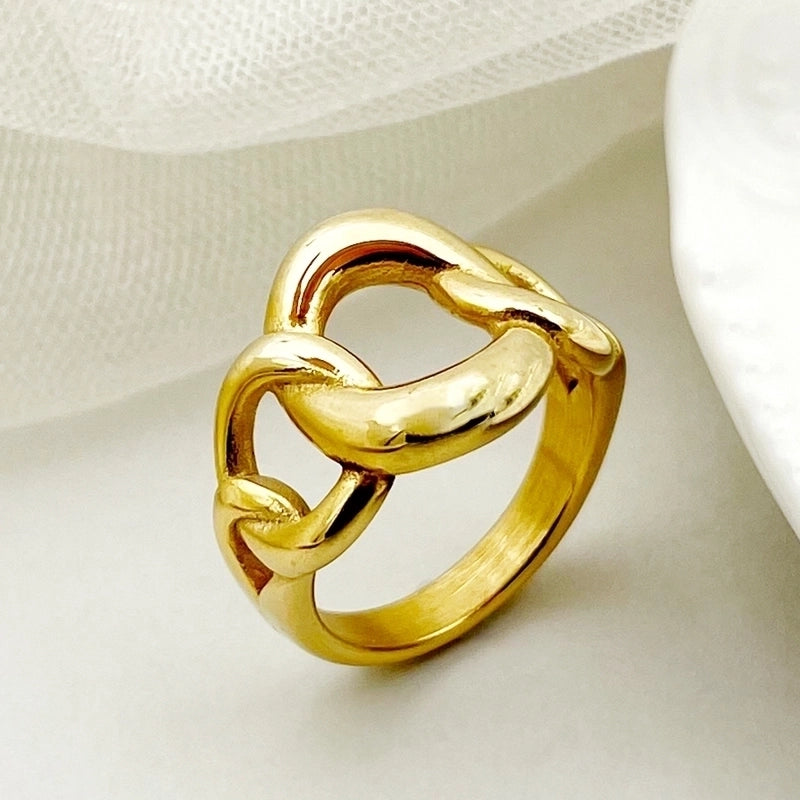 304 Stainless Steel 14K Gold Plated Retro Plating Solid Color Rings