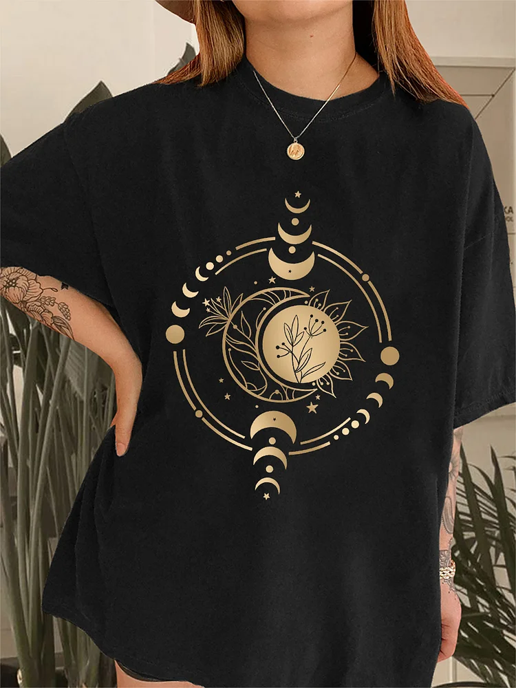 Plus Size Women Vintage Mystic Moon And Sun T-Shirt