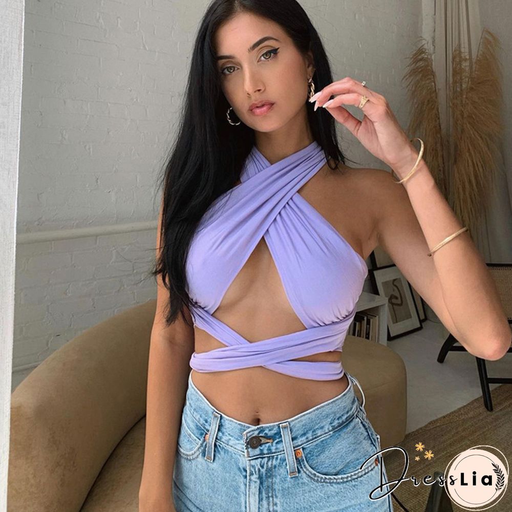 Neck Tube Top Vest Female Tide Ropa De Mujer Y2k T Shirt Harajuku Fashion Sexy Hollow Out Bandage Crop Tops Women