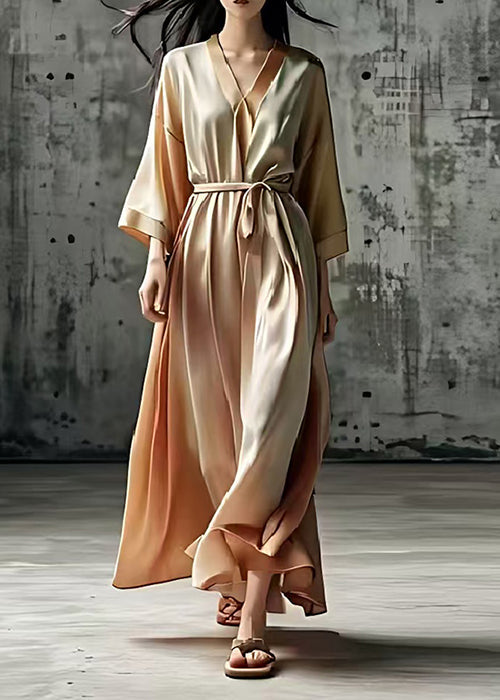 VCSHOES Nude Tie Waist Exra Large Hem Silk Holiday Dress Summer