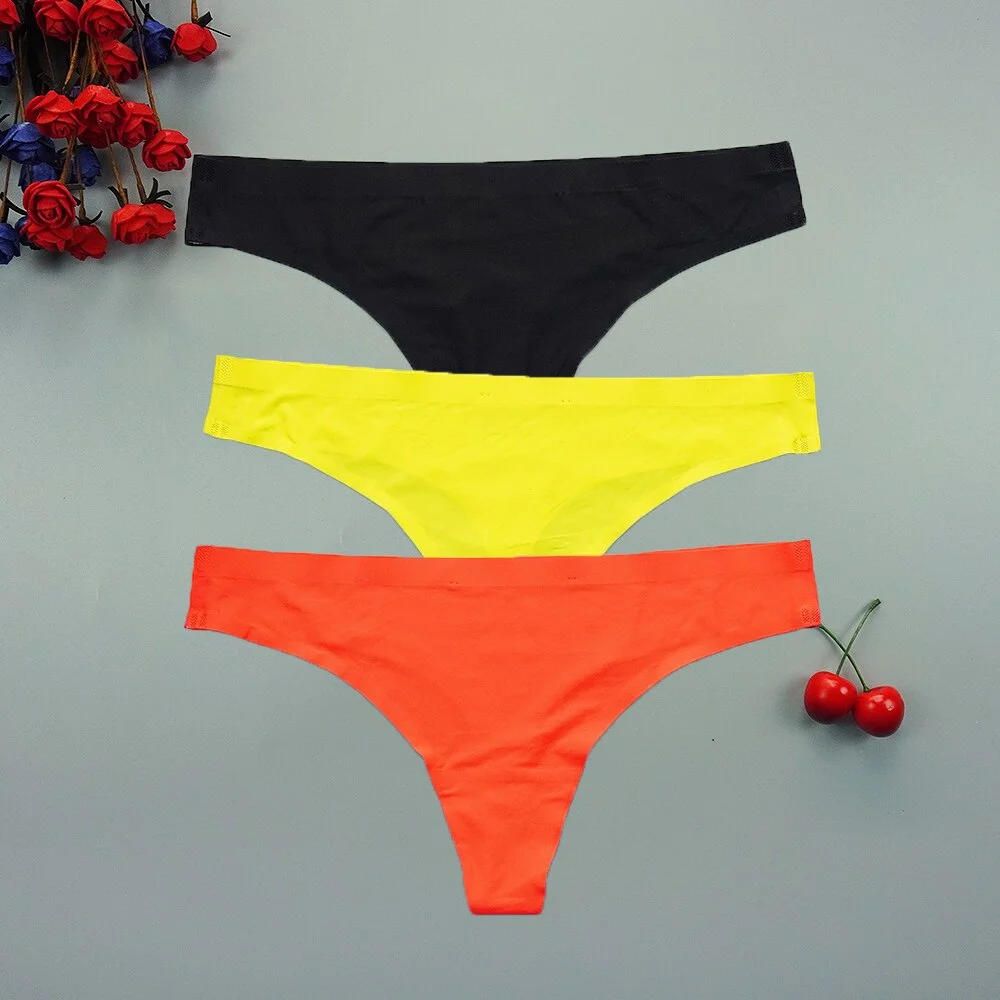 Billionm Panties Sexy Seamless Underpants Ice Silk Thongs Female Sports Low Rise Strings Fashion Woman Pants Solid Color S-XL