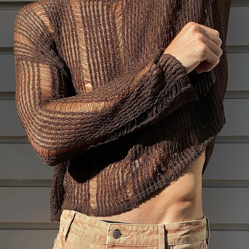 Men's Long-sleeved Sexy Knitted T-shirt