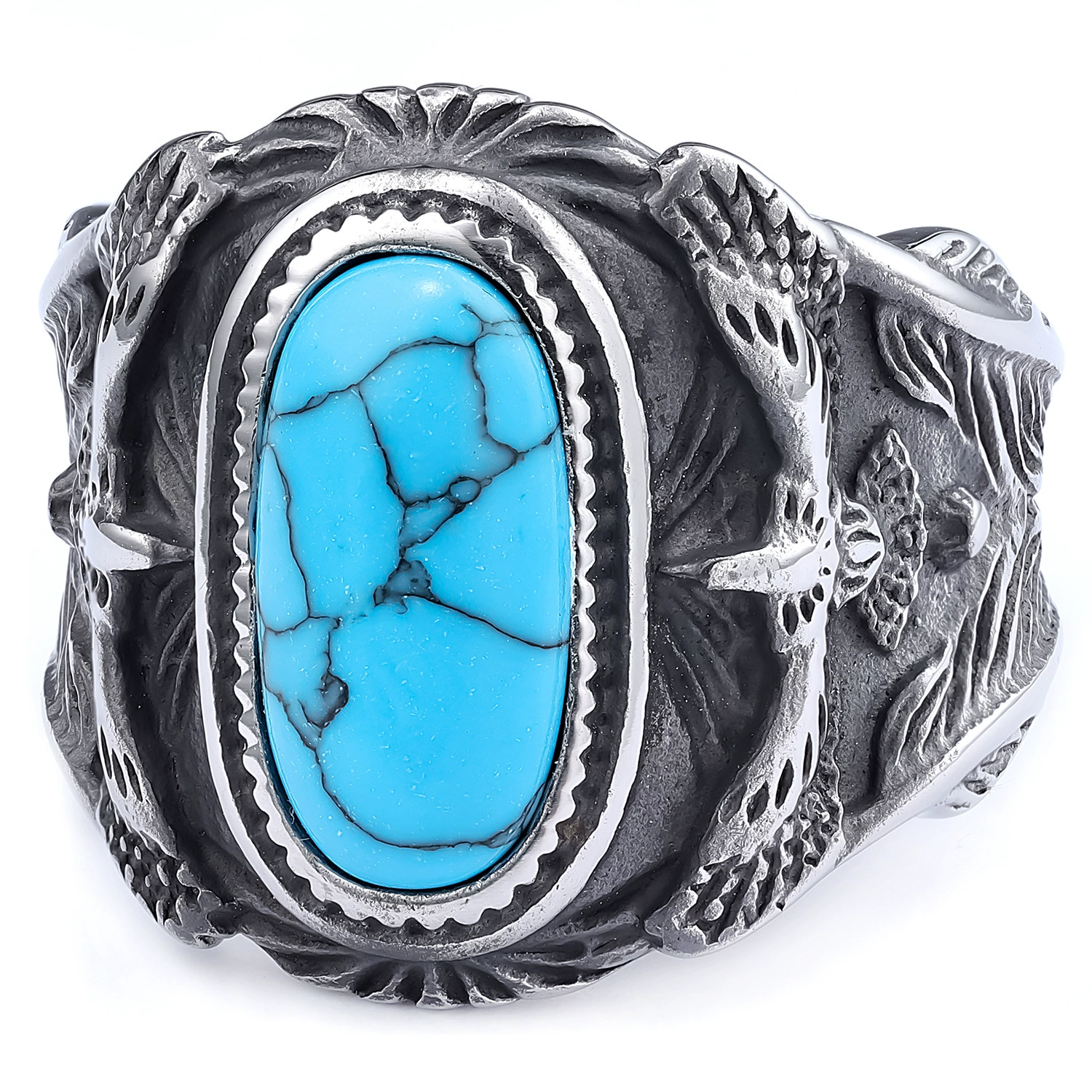 Turquoise Ring with Eagle Motif for Men