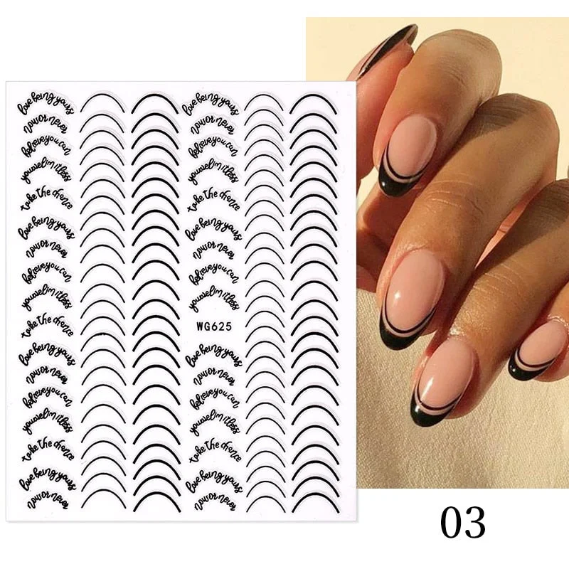 Gold 3D Nail Sticker Curve Stripe Lines Nails Stickers Gradient Adhesive Striping Tape Nail Foil Nail Art Stickers Decals Silver-Nail Inspo