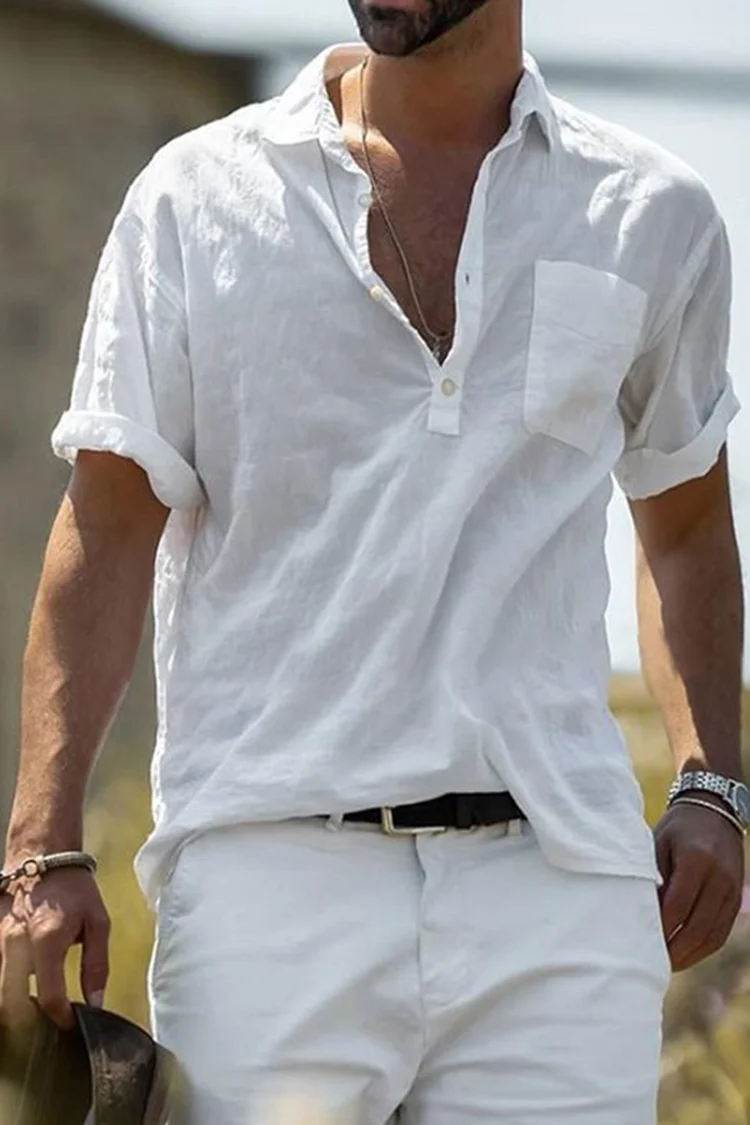 BrosWear Lapel One Pocket Short Sleeve Shirt