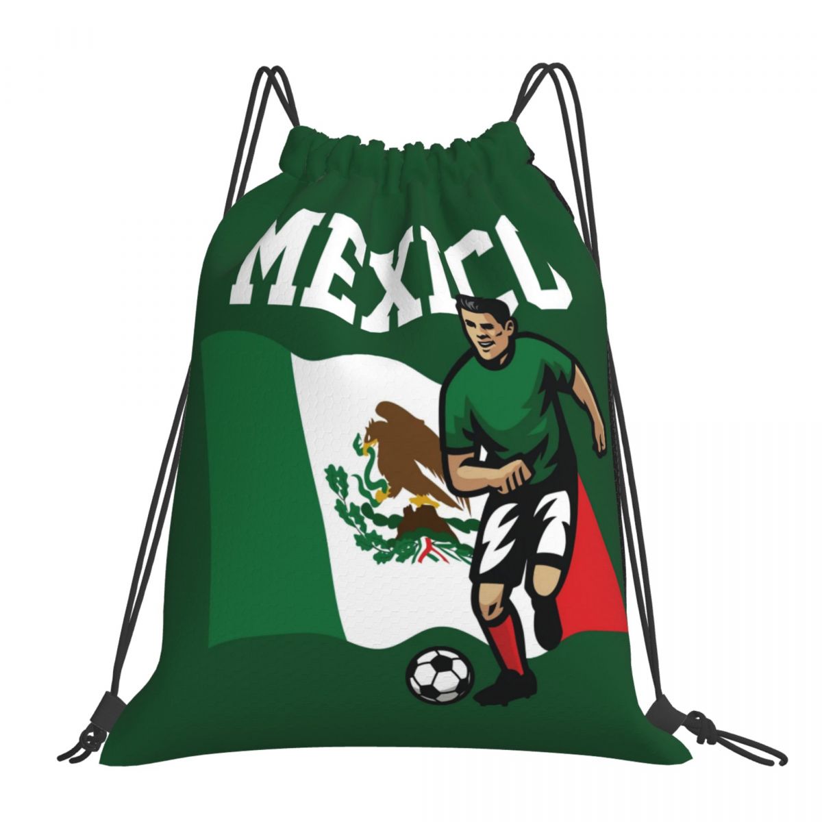 Mexico Soccer Player Waterproof Adjustable Lightweight Gym Drawstring Bag