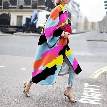 Uveng Uveng Spring And Autumn Wishebay Long Horn Sleeve Coat Print Loose Wind Coat Woman