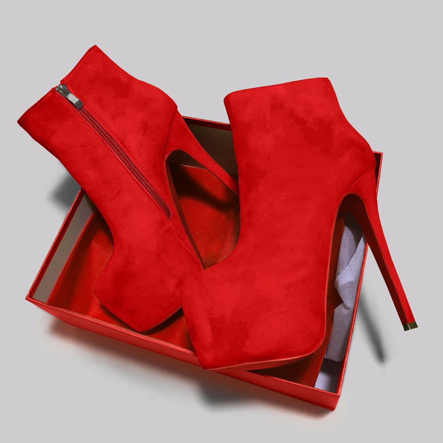 6.1" Women's Sky High Heels Platform Red Bottom Shoes Winter Ankle Boots Suede-MERUMOTE