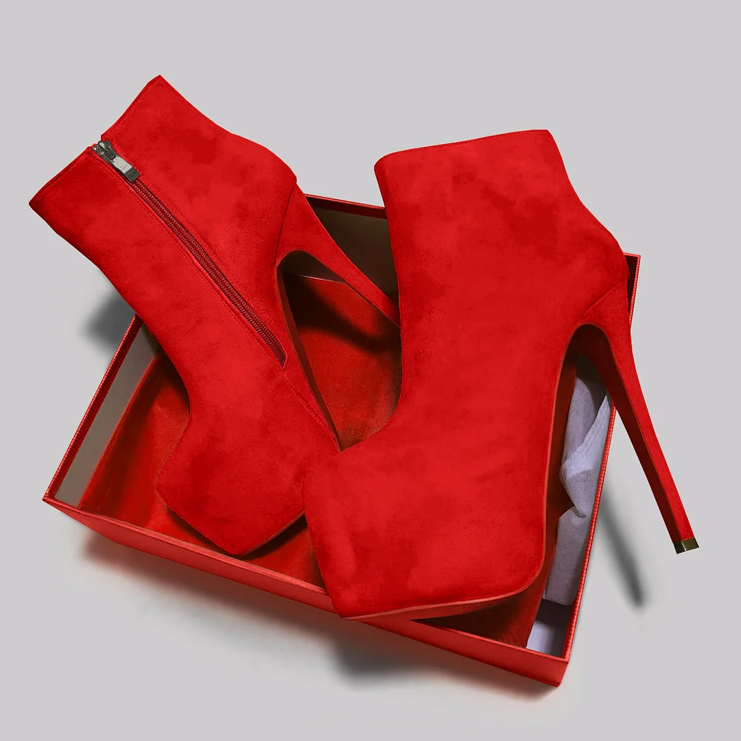 6.1" Women's Sky High Heels Platform Red Bottom Shoes Winter Ankle Boots Suede-MERUMOTE