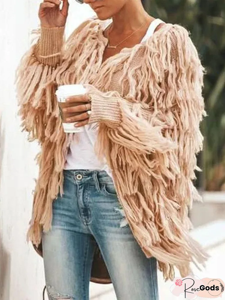 Casual Fringed Sweater Coat