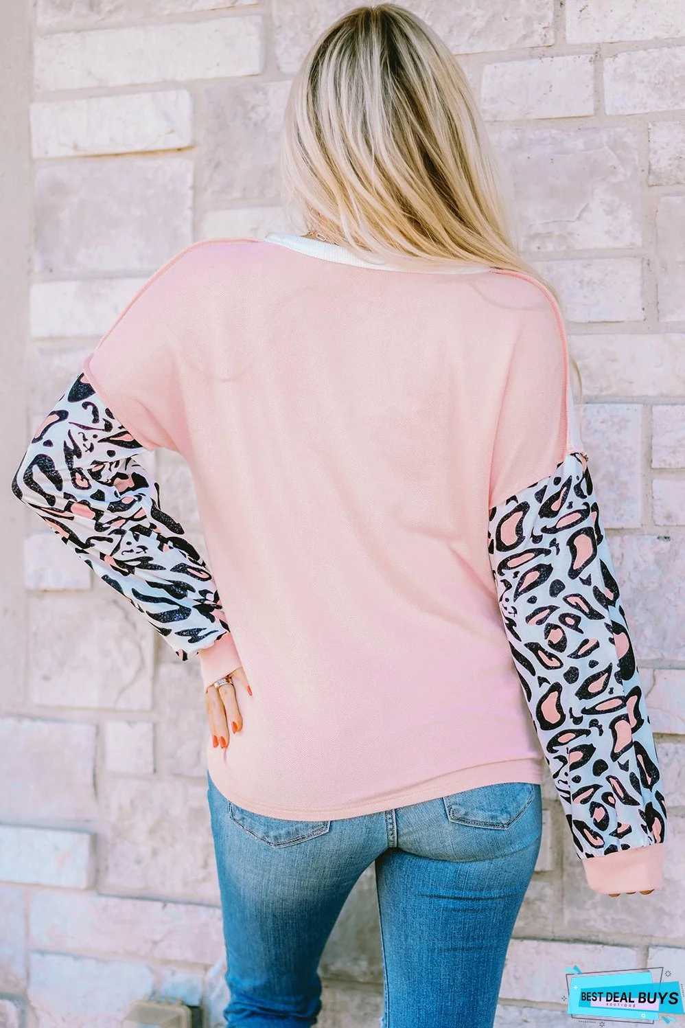 Sleeve Patchwork Waffle Knit Top