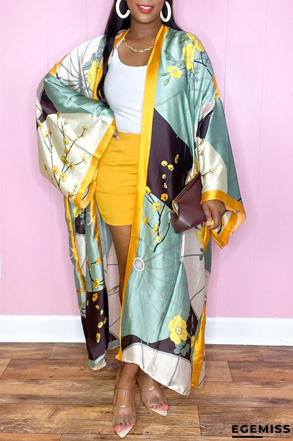 Yellow Blue Casual Print Patchwork Cardigan Cardigan Collar Outerwear | EGEMISS