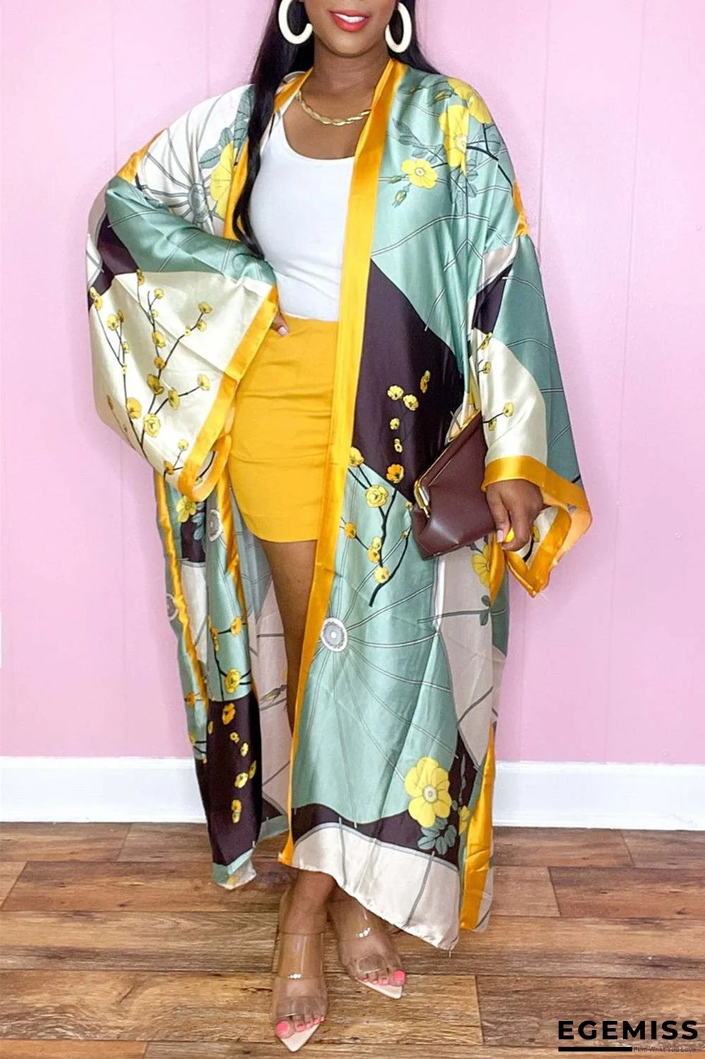 Yellow Blue Casual Print Patchwork Cardigan Cardigan Collar Outerwear | EGEMISS