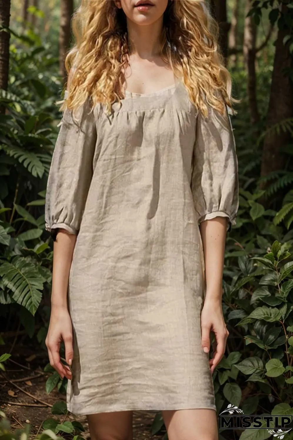 cotton linen loose casual half sleeve mini dress