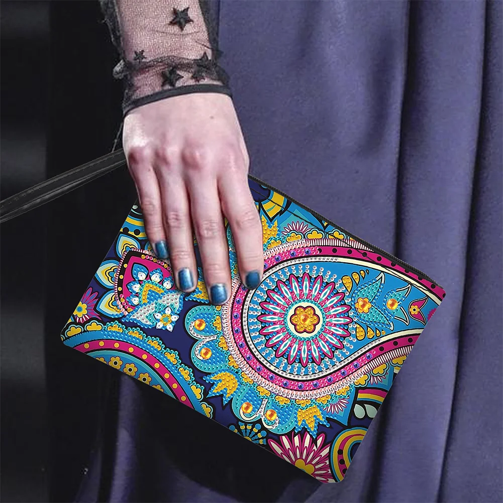 DIY Mandala PU Partial Special Shaped Diamond Painting Wallet Makeup Bag