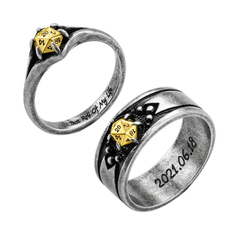 Custom Inner Ring Engraved D20 Tungsten Steel Couple Ring