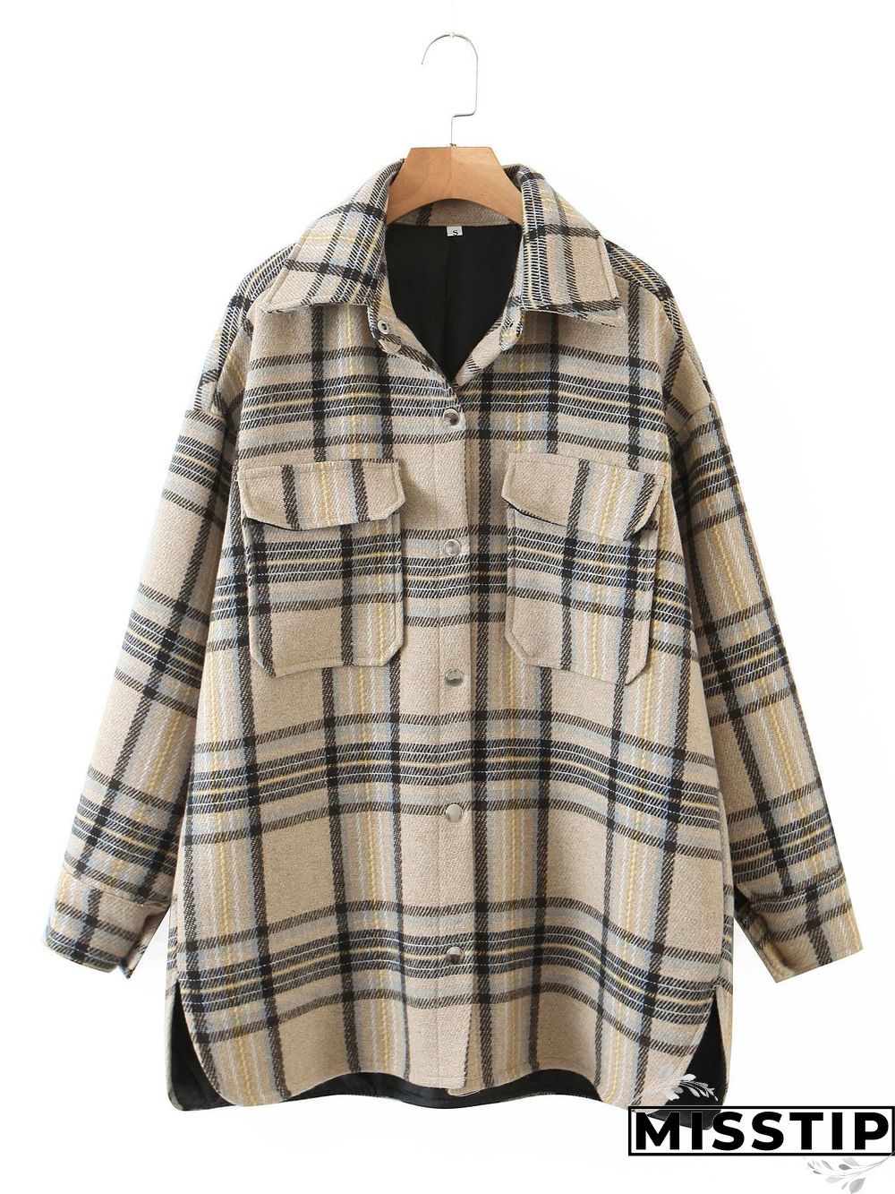 Classic Thick Colorblock Checked Button Down Shirt Jacket Woolen