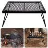 Camp Fire Cooking Rack Folding Heavy Duty for Outdoor BBQ Camping (Black)