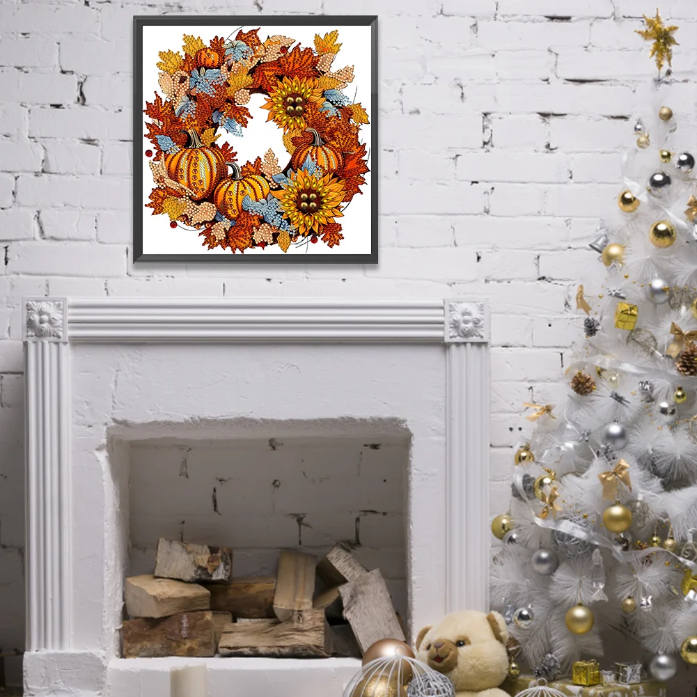 Diamond Painting - Partial Special Shaped Drill - Pumpkin Wreath(Canvas|30*30cm)