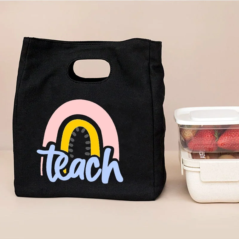 Rainbow Teacher Print Portable Lunch Box Bags Thermal Insulated Bento Tote Office School Food Cooler Storage Pouch Teacher Gifts