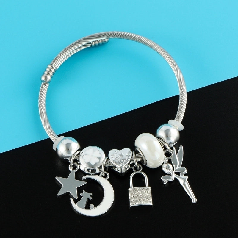 Elegant Luxurious Heart Shape 304 Stainless Steel White Gold Plated Crystal Zircon Bangle In Bulk