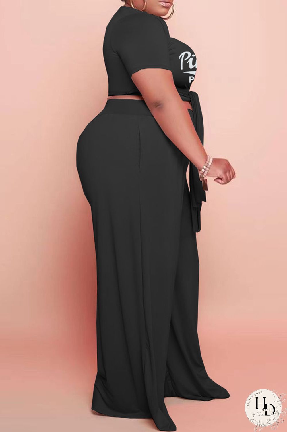 White Fashion Casual Letter Print Bandage O Neck Plus Size Two Pieces