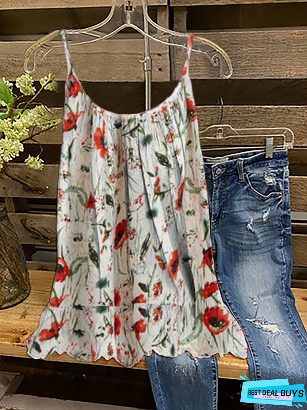 Plus size Poppies Printed Sleeveless Tops